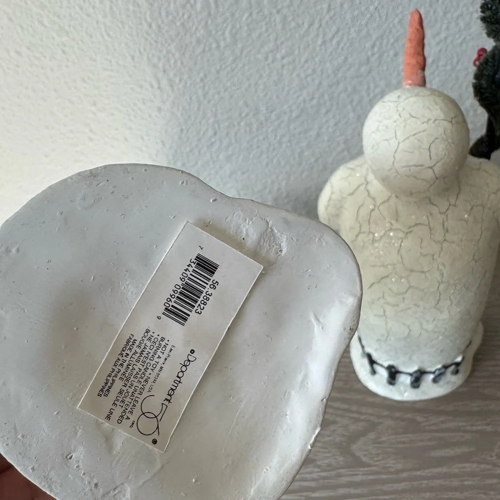 Vintage Dept. 56 2 Snowman with Garland Taper Candle Holder